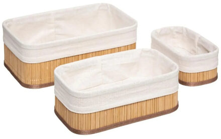 5five Kast/badkamer opbergmanden - set van 3x stuks - bamboe met hoes - verschillende formaten