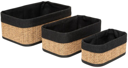 5five Kast/badkamer opbergmandjes - set 3x stuks - bamboe met hoes zwart - in 3 formaten