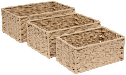 5five Kast/badkamer opbergmandjes - set 3x stuks - gevlochten kunststof - in 3 formaten