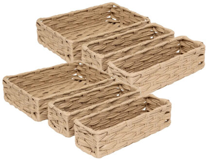 5five Kast/badkamer opbergmandjes - set 6x stuks - gevlochten kunststof - in 3 formaten