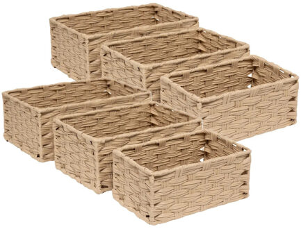 5five Kast/badkamer opbergmandjes - set 6x stuks - gevlochten kunststof - in 3 formaten
