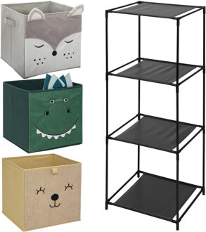 5five Kastmandjes/opberg mandjes - 3x stuks van 29L - Dieren gezicht prints - In rekje 68 x 68 cm