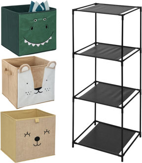 5five Kastmandjes/opberg mandjes - 3x stuks van 29L - Dieren gezicht prints - In rekje 68 x 68 cm