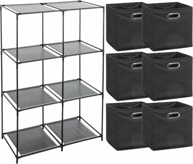 5five Kastmandjes/opberg mandjes - antraciet - 6x stuks van 29 Liter - In rekje van 68 x 98 cm