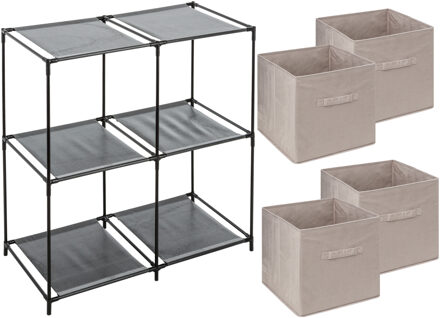 5five Kastmandjes/opberg mandjes - beige - 4x stuks van 29 Liter - In rekje van 67 x 68 cm