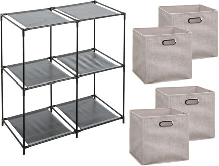 5five Kastmandjes/opberg mandjes - beige - 4x stuks van 29 Liter - In rekje van 67 x 68 cm