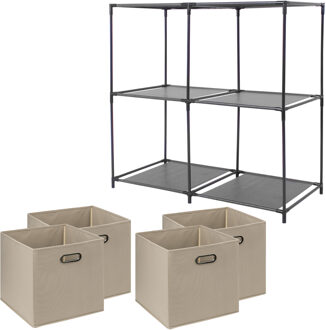 5five Kastmandjes/opberg mandjes - beige - 4x stuks van 29 Liter - In rekje van 68 x 70 cm