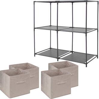 5five Kastmandjes/opberg mandjes - beige - 4x stuks van 29 Liter - In rekje van 68 x 70 cm