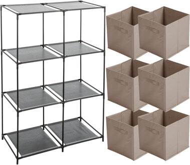 5five Kastmandjes/opberg mandjes - beige - 6x stuks van 29 Liter - In rekje van 68 x 98 cm