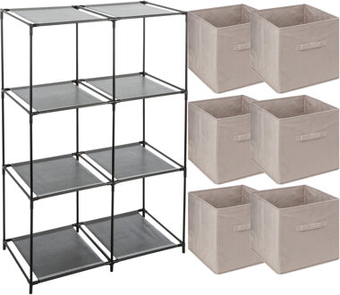 5five Kastmandjes/opberg mandjes - beige - 6x stuks van 29 Liter - In rekje van 68 x 98 cm