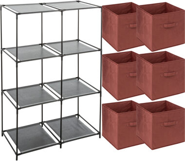 5five Kastmandjes/opberg mandjes - bordeaux rood - 6x stuks van 29 Liter - In rekje van 68 x 98 cm