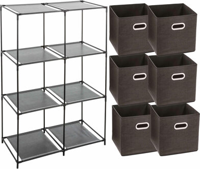 5five Kastmandjes/opberg mandjes - bruin - 6x stuks van 29 Liter - In rekje van 68 x 98 cm