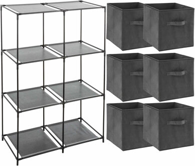 5five Kastmandjes/opberg mandjes - donkergrijs - 6x stuks van 29 Liter - In rekje van 68 x 98 cm