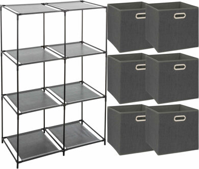 5five Kastmandjes/opberg mandjes - donkergrijs - 6x stuks van 29 Liter - In rekje van 68 x 98 cm