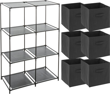 5five Kastmandjes/opberg mandjes - donkergrijs - 6x stuks van 29 Liter - In rekje van 68 x 98 cm