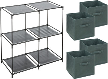 5five Kastmandjes/opberg mandjes - donkergroen - 4x stuks van 29 Liter - In rekje van 67 x 68 cm