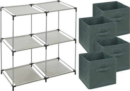 5five Kastmandjes/opberg mandjes - donkergroen - 4x stuks van 29 Liter - In rekje van 67 x 68 cm