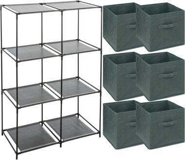 5five Kastmandjes/opberg mandjes - donkergroen - 6x stuks van 29 Liter - In rekje van 68 x 98 cm