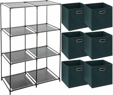 5five Kastmandjes/opberg mandjes - donkergroen - 6x stuks van 29 Liter - In rekje van 68 x 98 cm