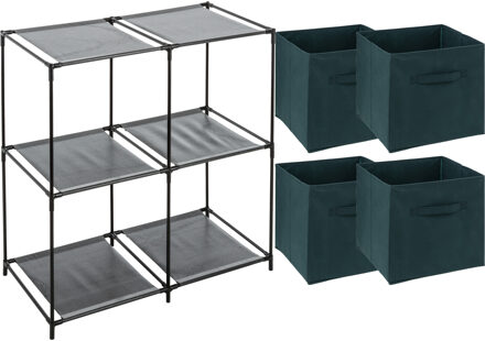 5five Kastmandjes/opberg mandjes - emerald groen - 4x stuks van 29 Liter - In rekje van 68 x 68 cm