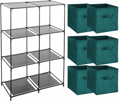 5five Kastmandjes/opberg mandjes - emerald groen - 6x stuks van 29 Liter - In rekje van 68 x 98 cm