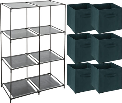 5five Kastmandjes/opberg mandjes - emerald groen - 6x stuks van 29 Liter - In rekje van 68 x 98 cm