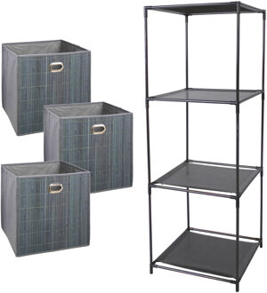 5five Kastmandjes/opberg mandjes - grijs - 3x stuks van 29 Liter - In rekje van 34 x 104 cm