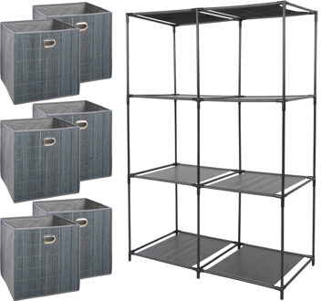 5five Kastmandjes/opberg mandjes - grijs - 6x stuks van 29 Liter - In rekje van 68 x 104 cm