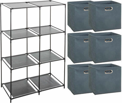 5five Kastmandjes/opberg mandjes - grijsblauw - 6x stuks van 29 Liter - In rekje van 68 x 98 cm