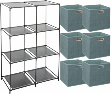 5five Kastmandjes/opberg mandjes - ijsblauw - 6x stuks van 29 Liter - In rekje van 68 x 98 cm