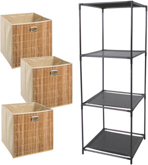 5five Kastmandjes/opberg mandjes - lichtbruin - 3x stuks van 29 Liter - In rekje van 34 x 104 cm