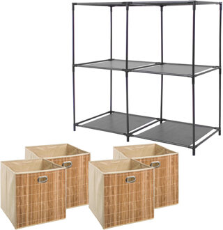 5five Kastmandjes/opberg mandjes - lichtbruin - 4x stuks van 29 Liter - In rekje van 68 x 70 cm