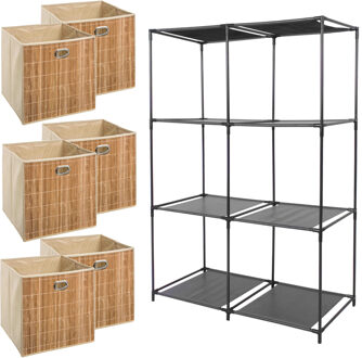 5five Kastmandjes/opberg mandjes - lichtbruin - 6x stuks van 29 Liter - In rekje van 68 x 104 cm