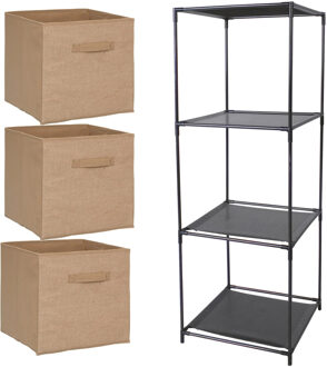 5five Kastmandjes/opberg mandjes - lichtbruin jute - 3x stuks van 29 Liter - In rekje van 34 x 104 cm