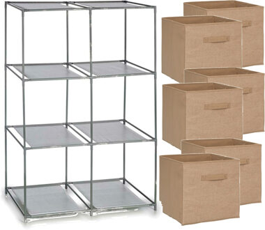 5five Kastmandjes/opberg mandjes - lichtbruin jute - 6x stuks van 29 Liter - In rekje van 68 x 102 cm