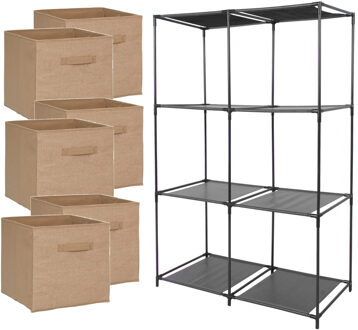 5five Kastmandjes/opberg mandjes - lichtbruin jute - 6x stuks van 29 Liter - In rekje van 68 x 104 cm