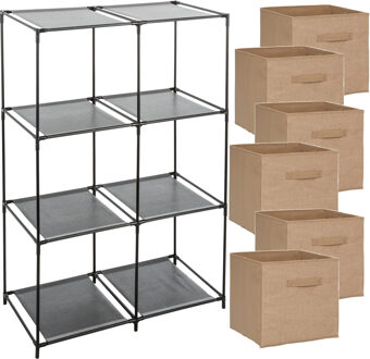 5five Kastmandjes/opberg mandjes - lichtbruin jute - 6x stuks van 29 Liter - In rekje van 68 x 98 cm