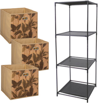 5five Kastmandjes/opberg mandjes - lichtbruin print - 3x stuks van 29 Liter - In rekje van 34 x 104 cm