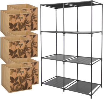 5five Kastmandjes/opberg mandjes - lichtbruin print - 6x stuks van 29 Liter - In rekje van 68 x 104 cm