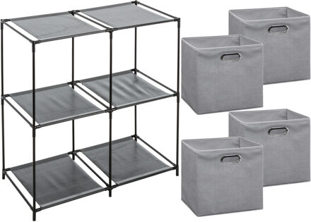 5five Kastmandjes/opberg mandjes - lichtgrijs - 4x stuks van 29 Liter - In rekje van 67 x 68 cm