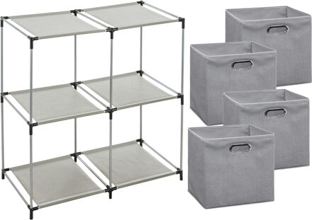 5five Kastmandjes/opberg mandjes - lichtgrijs - 4x stuks van 29 Liter - In rekje van 67 x 68 cm