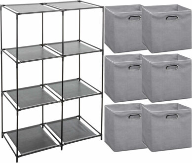 5five Kastmandjes/opberg mandjes - lichtgrijs - 6x stuks van 29 Liter - In rekje van 68 x 98 cm