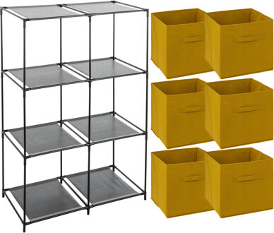 5five Kastmandjes/opberg mandjes - mosterd geel - 6x stuks van 29 Liter - In rekje van 68 x 98 cm