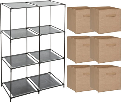 5five Kastmandjes/opberg mandjes - naturel look - 6x stuks van 29 Liter - In rekje van 68 x 98 cm