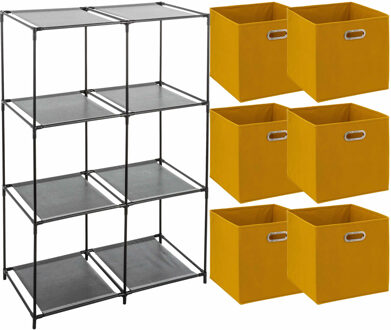 5five Kastmandjes/opberg mandjes - okergeel - 6x stuks van 29 Liter - In rekje van 68 x 98 cm