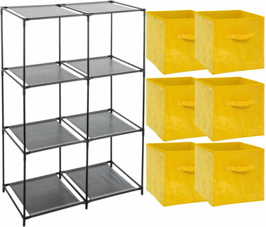 5five Kastmandjes/opberg mandjes - okergeel - 6x stuks van 29 Liter - In rekje van 68 x 98 cm