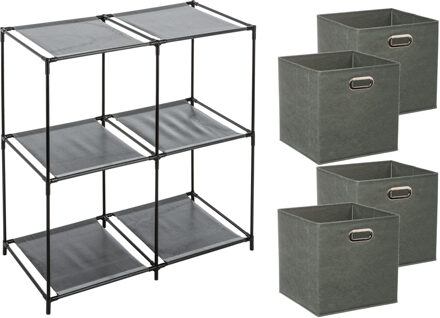 5five Kastmandjes/opberg mandjes - olijfgroen - 4x stuks van 29 Liter - In rekje van 67 x 68 cm