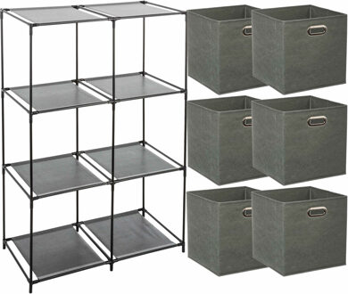 5five Kastmandjes/opberg mandjes - olijfgroen - 6x stuks van 29 Liter - In rekje van 68 x 98 cm