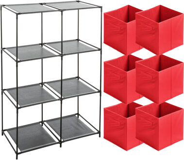 5five Kastmandjes/opberg mandjes - rood - 6x stuks van 29 Liter - In rekje van 68 x 98 cm