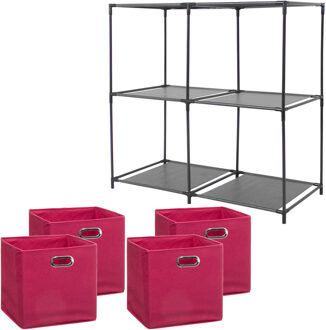 5five Kastmandjes/opberg mandjes - roze - 4x stuks van 29 Liter - Rekje is 68 x 70 cm - Opbergmanden